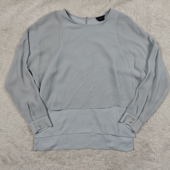 Topshop Layered Blouse Women's 4 US Blue Grey Sheer Overlay Long Sleeve High Low - Picture 1 of 9